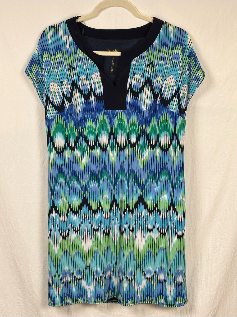 Laundry by Shelli Segal Medi Blue, Green & Black Pattern dress Split-Neck Tunic